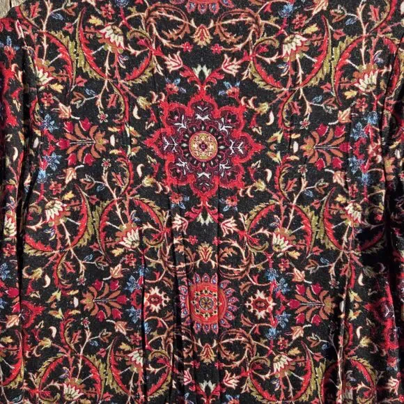 J Jill Red Black Floral Dress Women Small Long Sleeve Knee Length Soft Knit - Picture 4 of 8